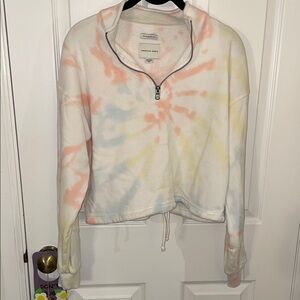 American Eagle Outfitters Pink and Yellow Cropped Hoodie